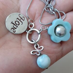 925 And Natural Larimar  Pendants Necklace